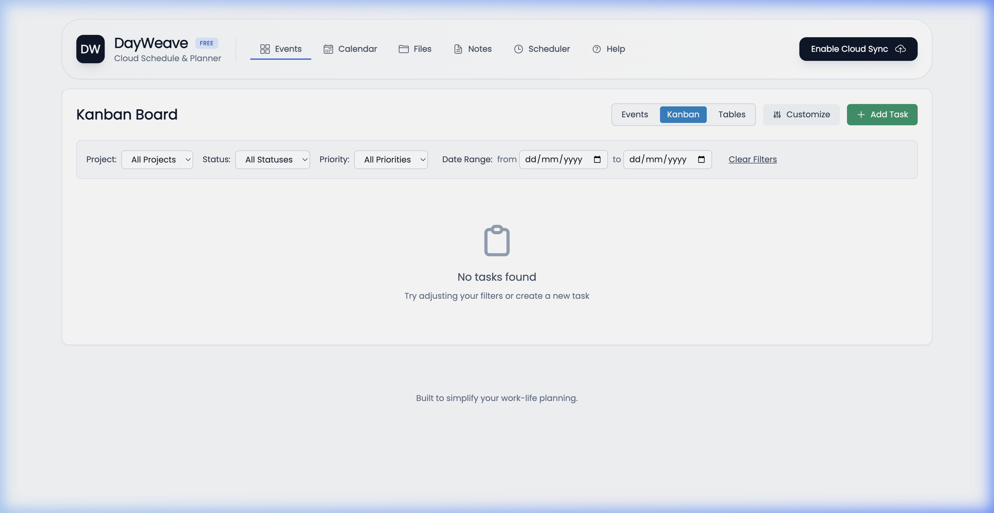 Kanban board view screenshot
