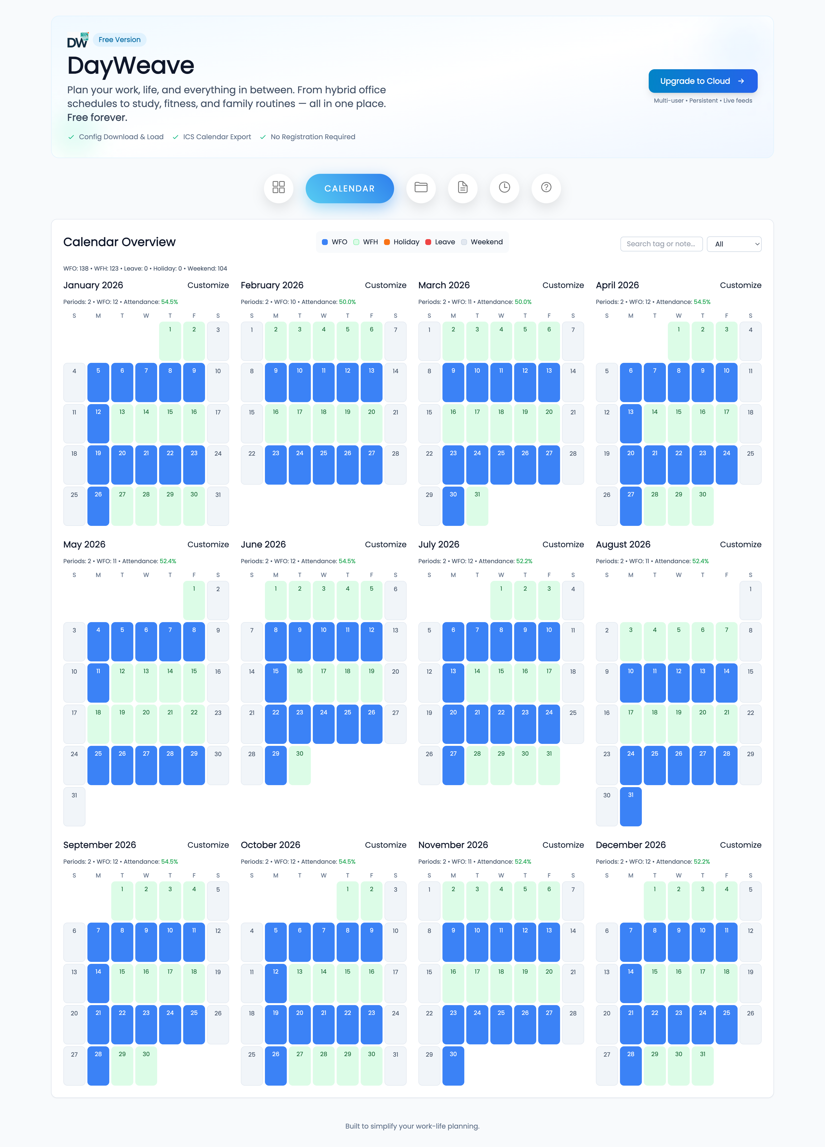 Calendar tab screenshot